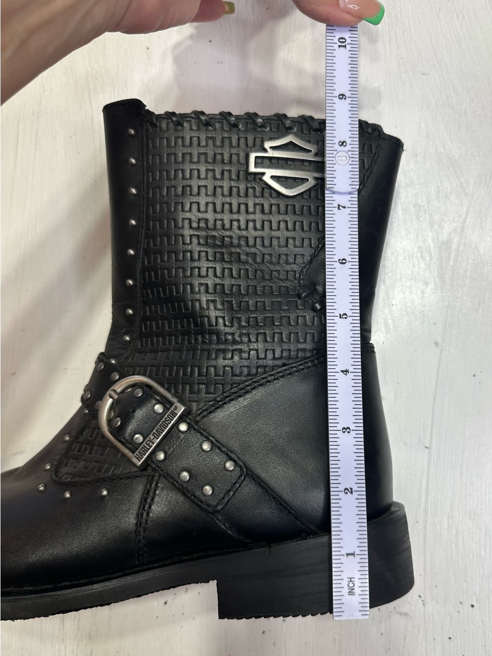 Harley-Davidson Abbie Black Leather Studded Moto Boots Women’s US 10M Biker - Picture 14 of 16